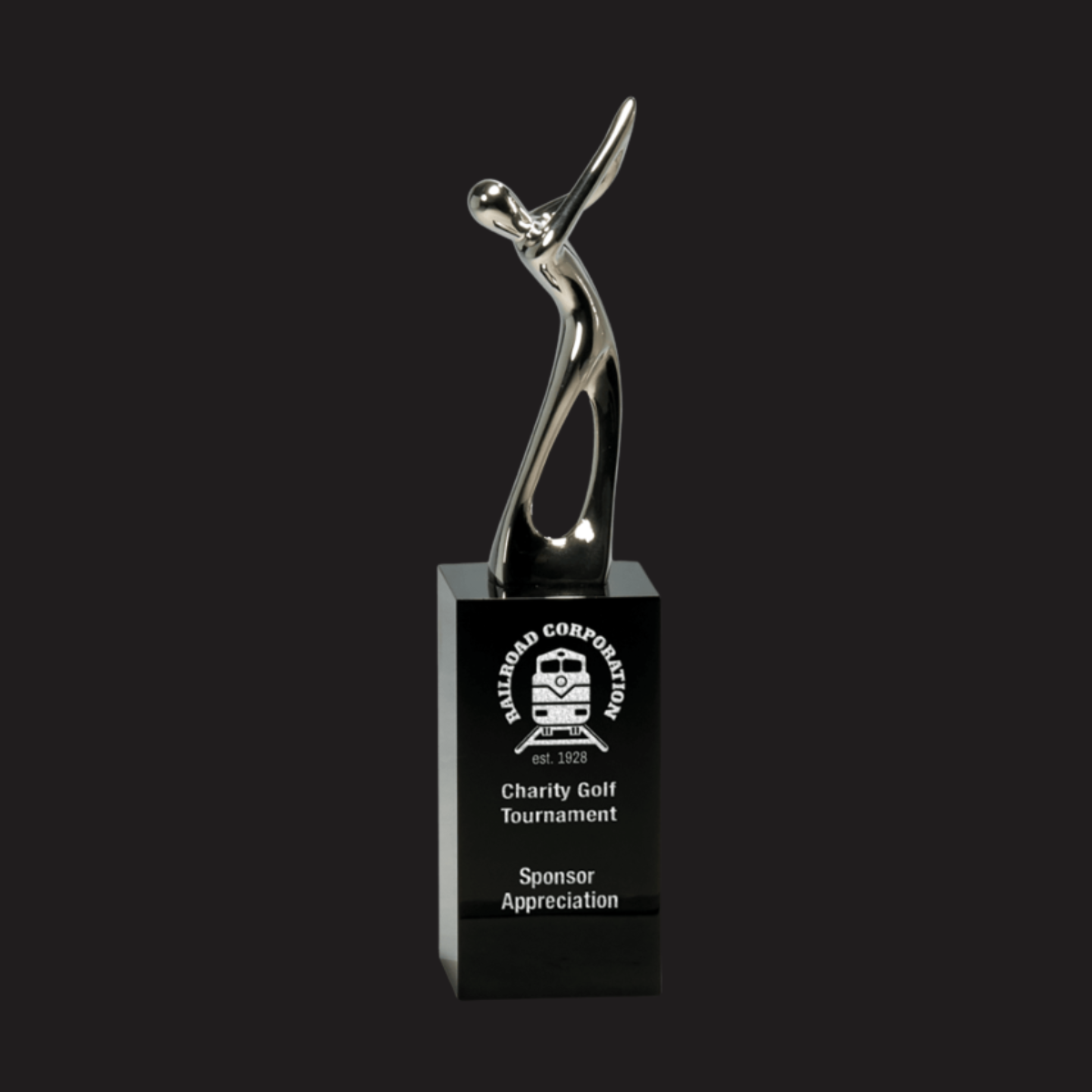 8 1/2" Silver Metal Golf Figure on Black Crystal Pedestal