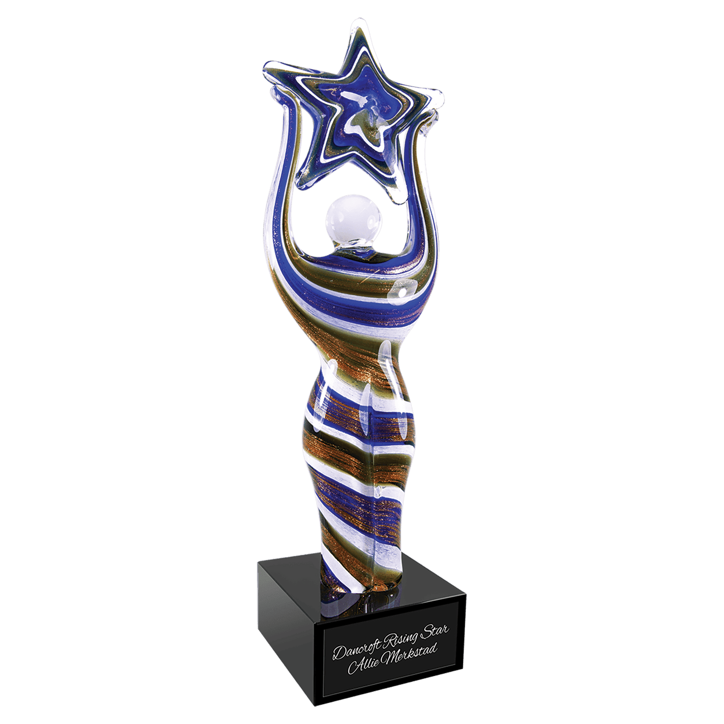 12"Glass Figure with Star and Black Base