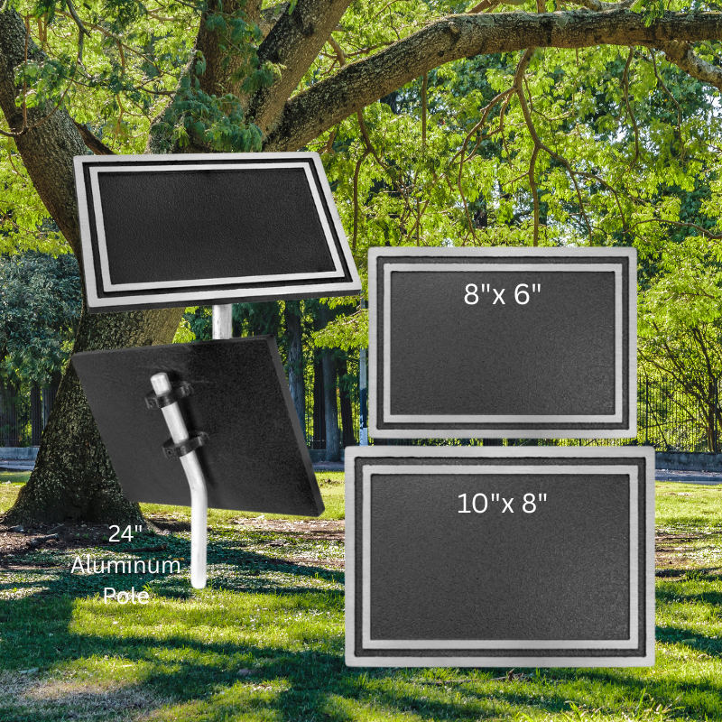 10" x 8" Silver/Black Rectangle Cast Aluminum Sign with 24" Aluminum Rod