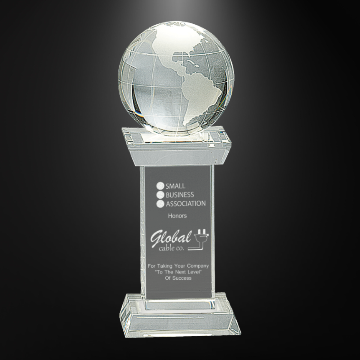 Crystal Globe on Clear Recangle Tower Base