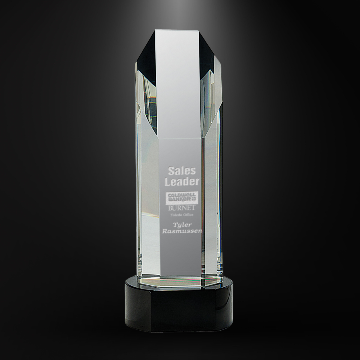 Octagon Slant-Top Crystal on Black Round Pedestal Base