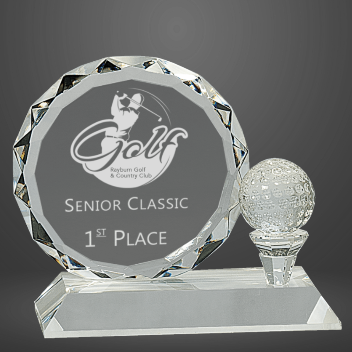 5 1/4"Round Facet Crystal with Golf Ball on Clear Pedestal Base