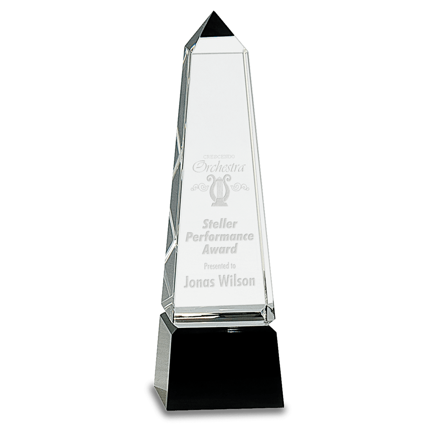 Obelisk Crystal on Black Pedestal Base