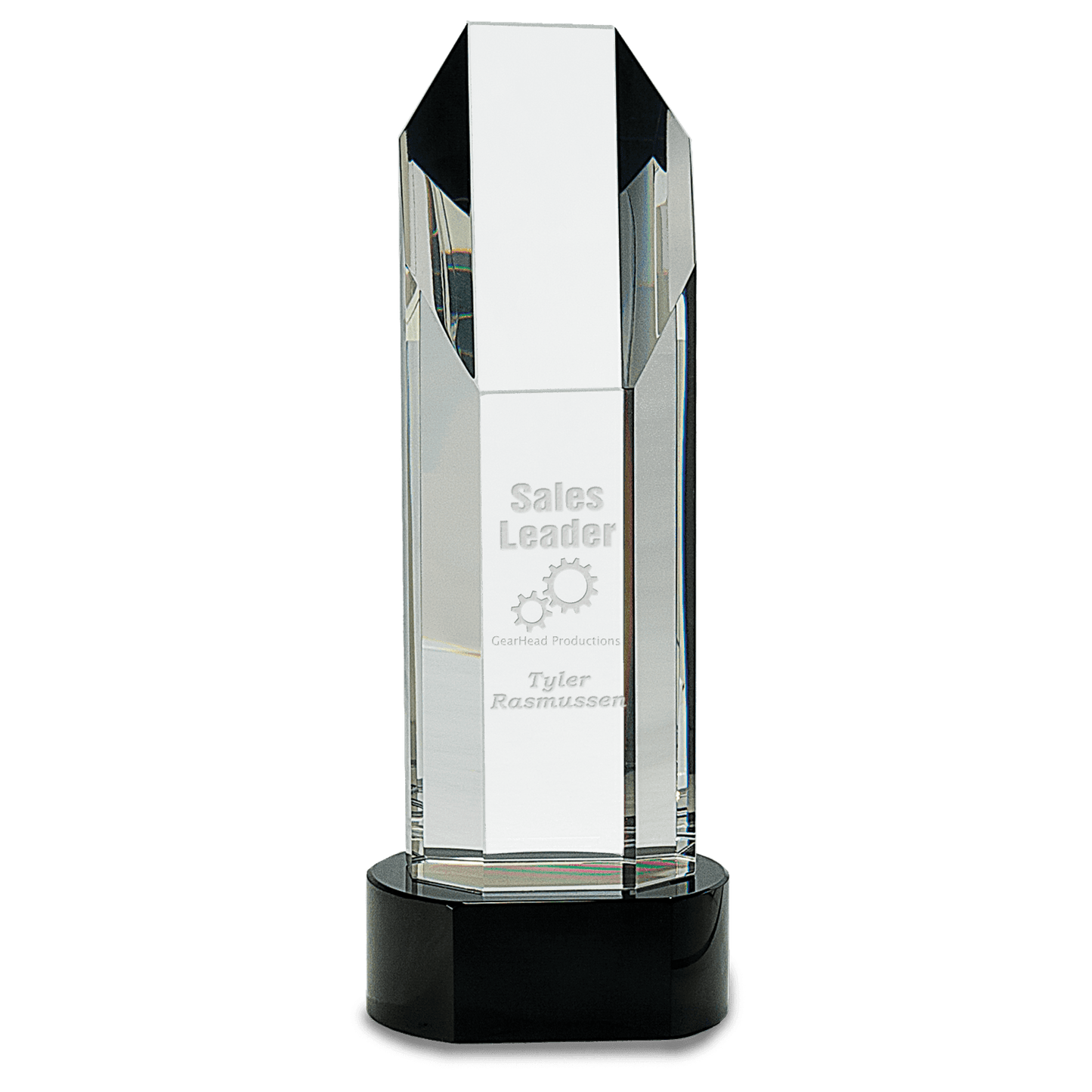 Octagon Slant-Top Crystal on Black Round Pedestal Base
