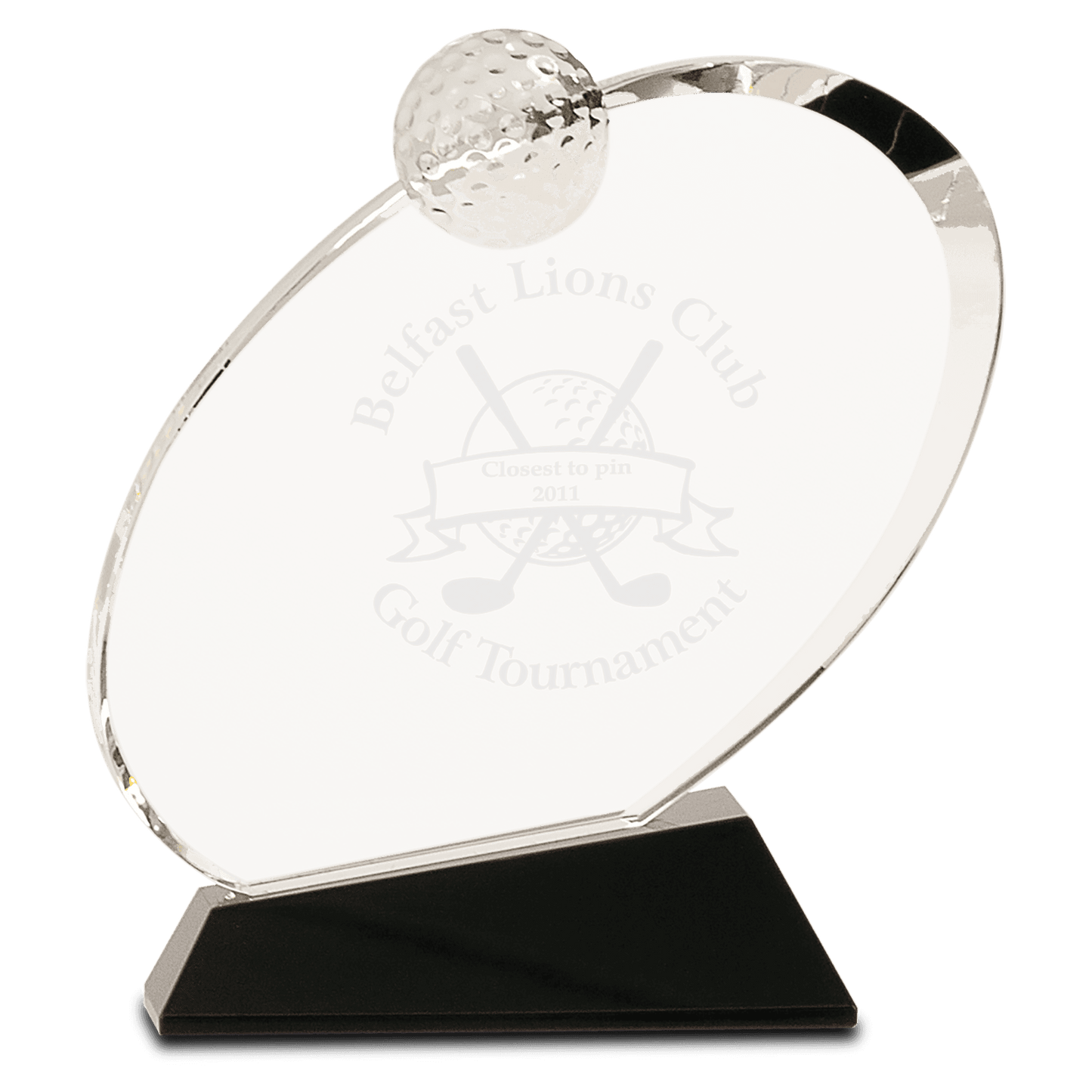 6"Clear Crystal Oblong Golf Award on Black Crystal Base