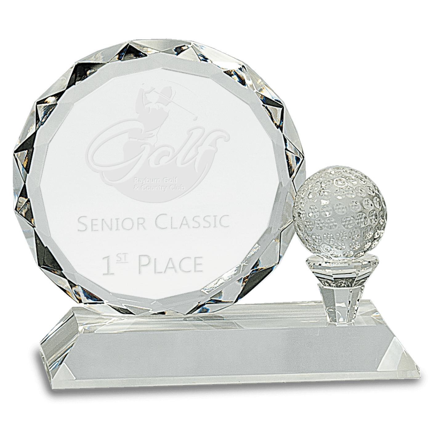 5 1/4"Round Facet Crystal with Golf Ball on Clear Pedestal Base