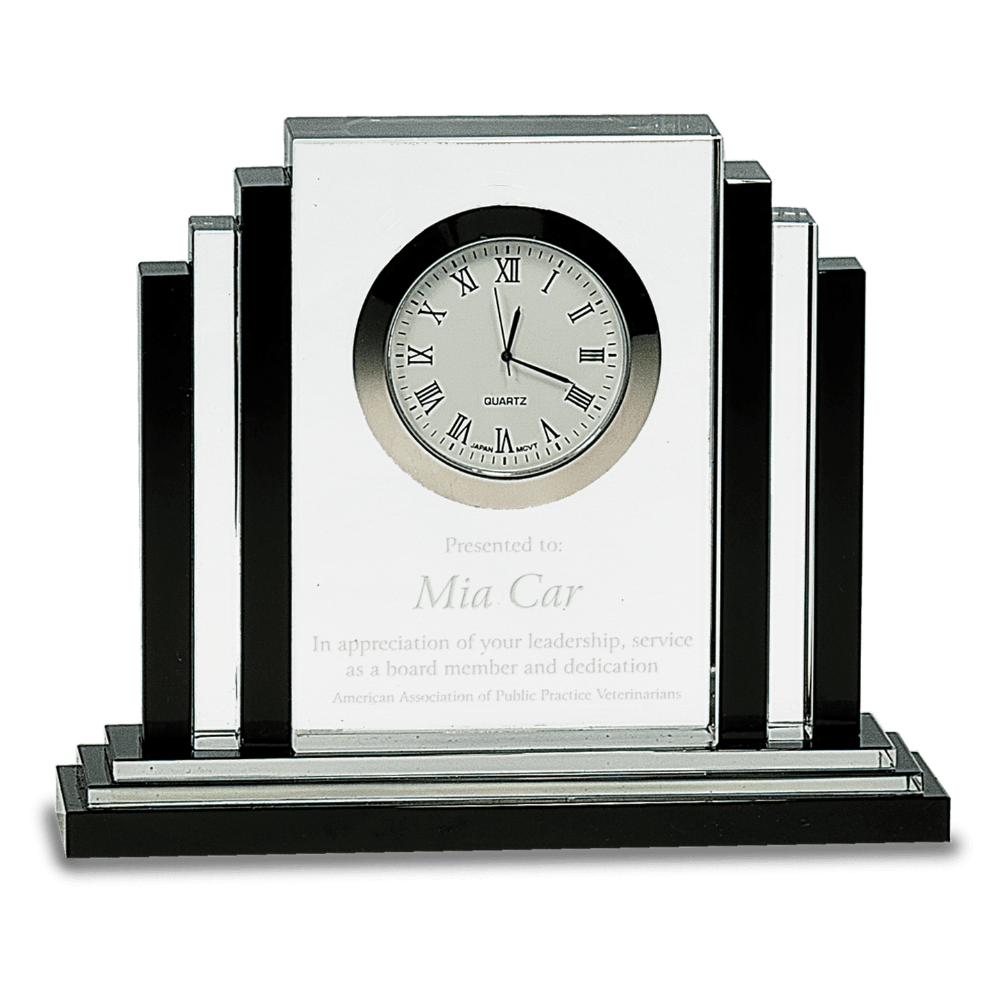 6" Clear Crystal with Clock and Black Crystal Trim