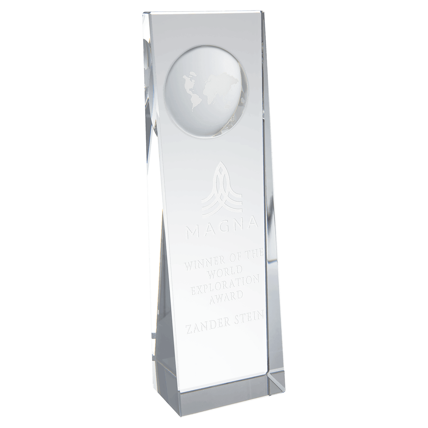 Clear Crystal Slant Front Rectangle with Engraved Globe