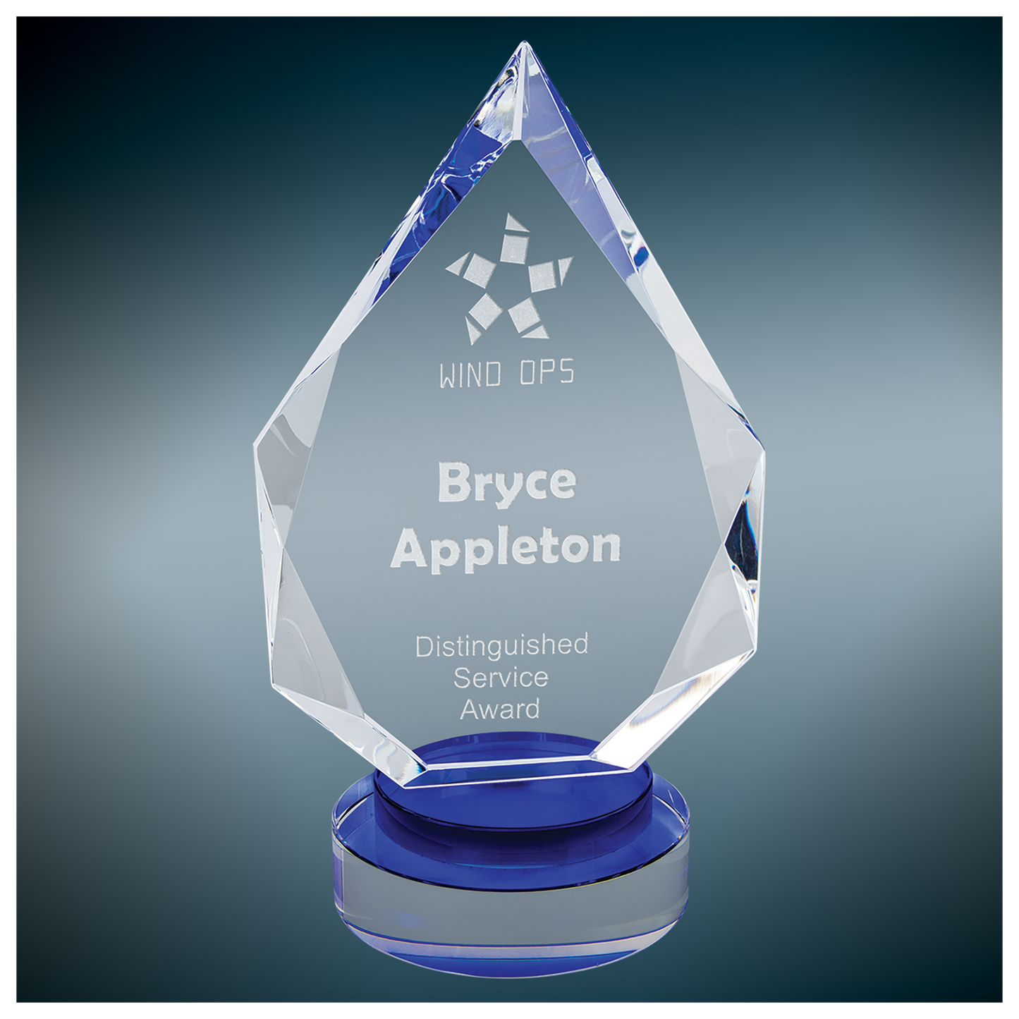 8 1/4" Diamond Crystal on Blue & Clear Round Base