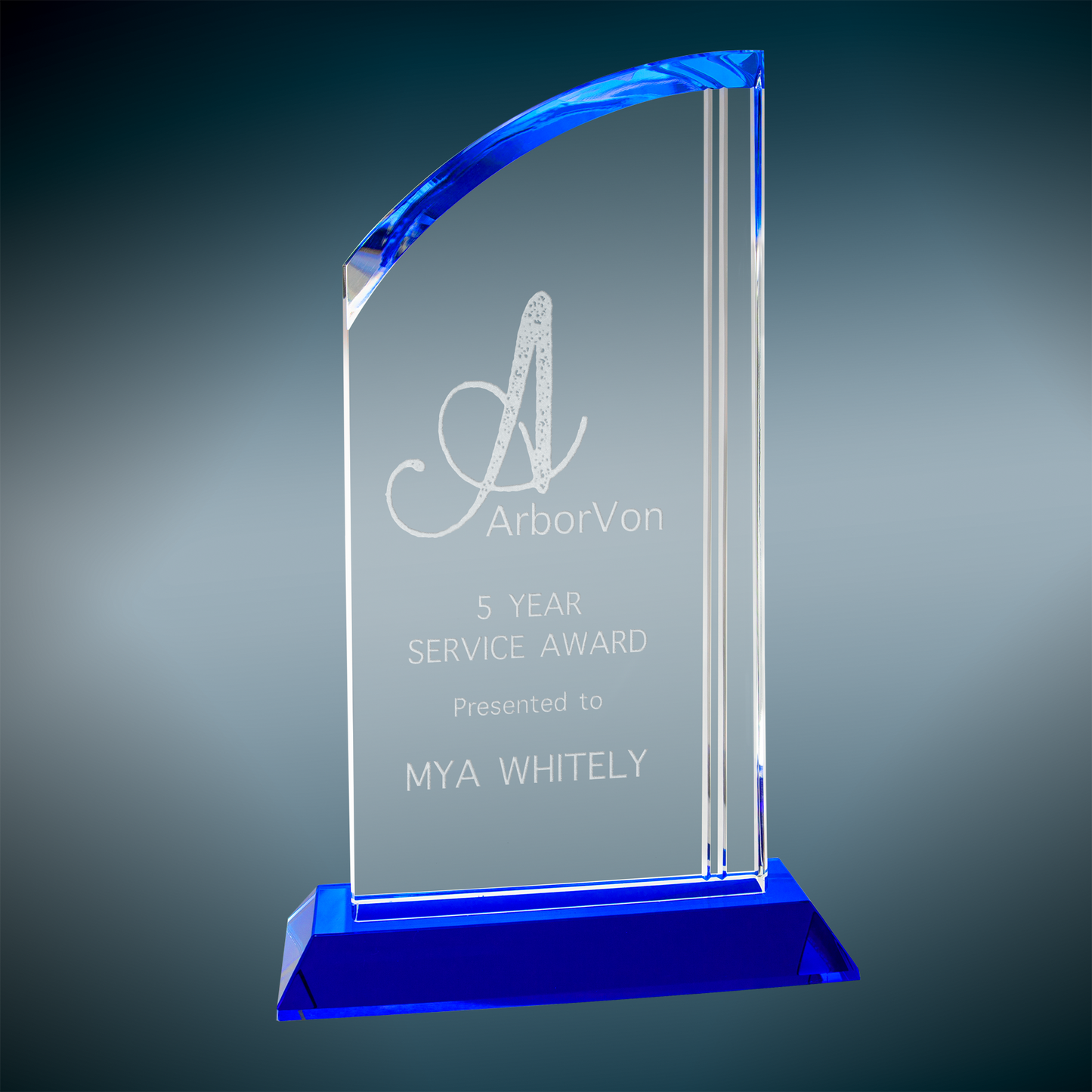 10 1/2" Crystal Arch with Blue Base