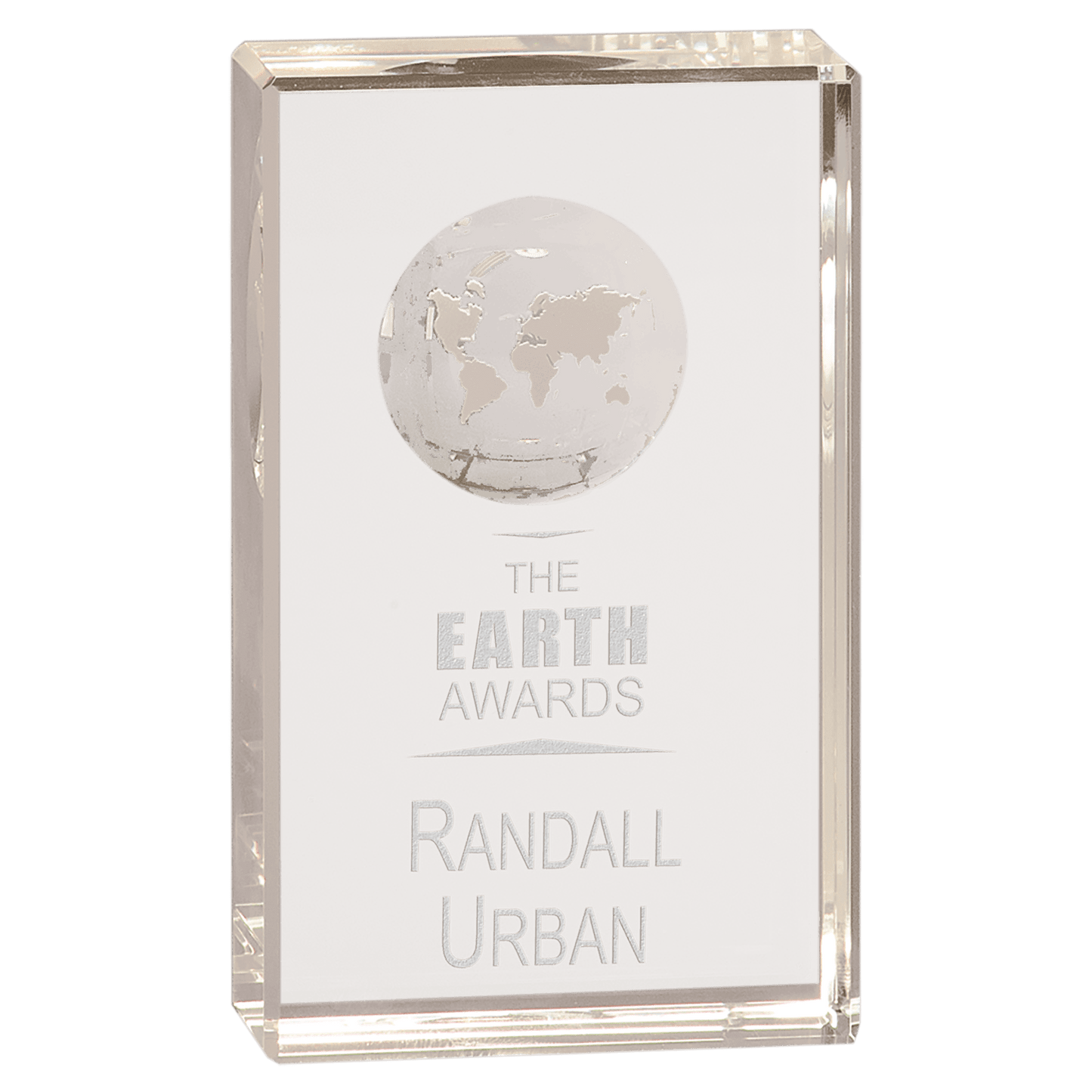Crystal Clear Rectangle Free Standing with Etched Globe