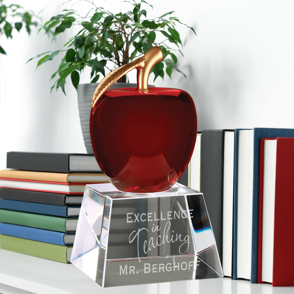 6" Red Crystal Apple with Clear Base