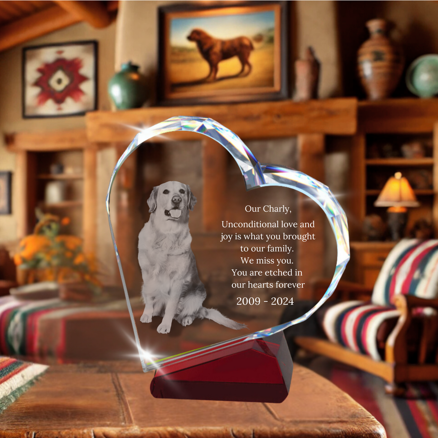 3D Heart Crystal on Slanted Red Base