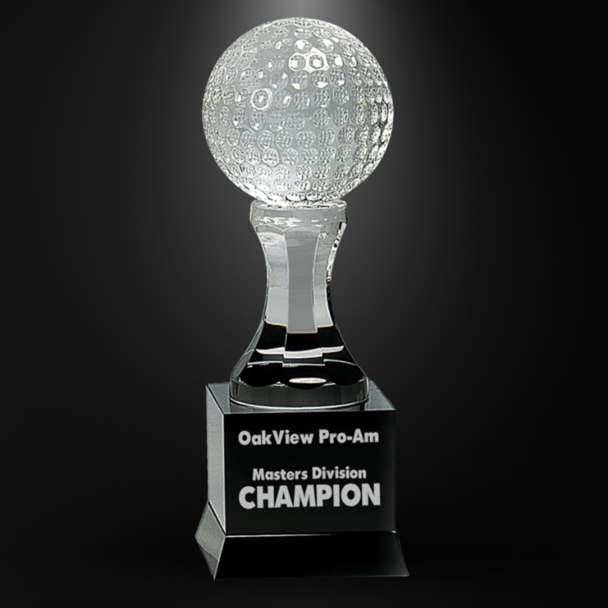 9" Crystal Golf Ball on Black Pedestal Base