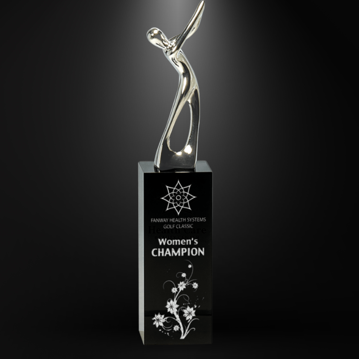 9 1/2" Silver Metal Golf Figure on Black Crystal Pedestal