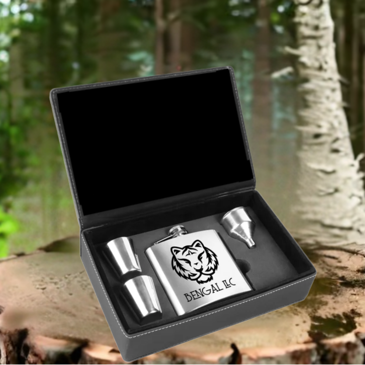 Leatherette and Stainless Steel Flask Gift Set