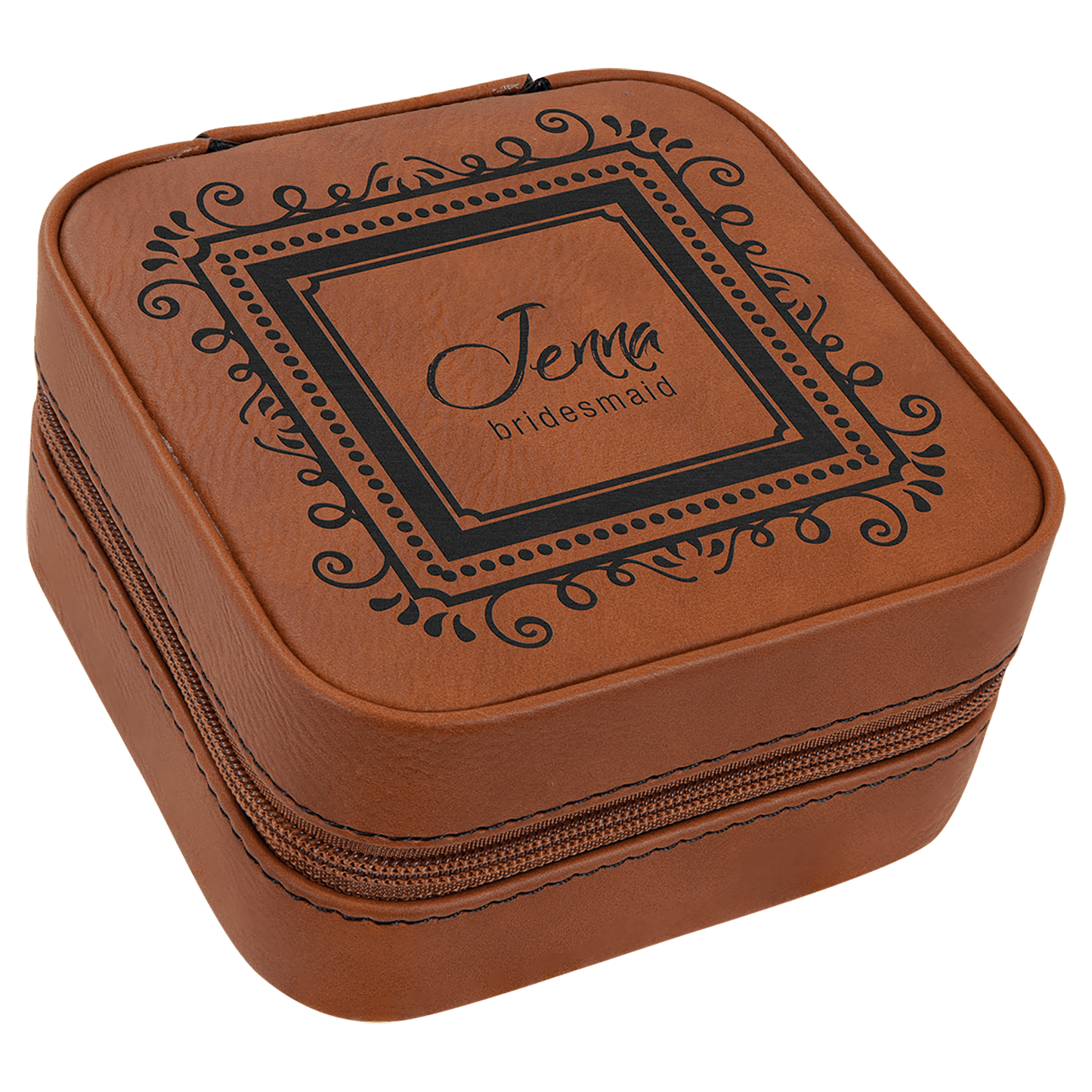 4" X 4" Dark Brown Laserable Leatherette Travel Jewelry Box with Tan Lining