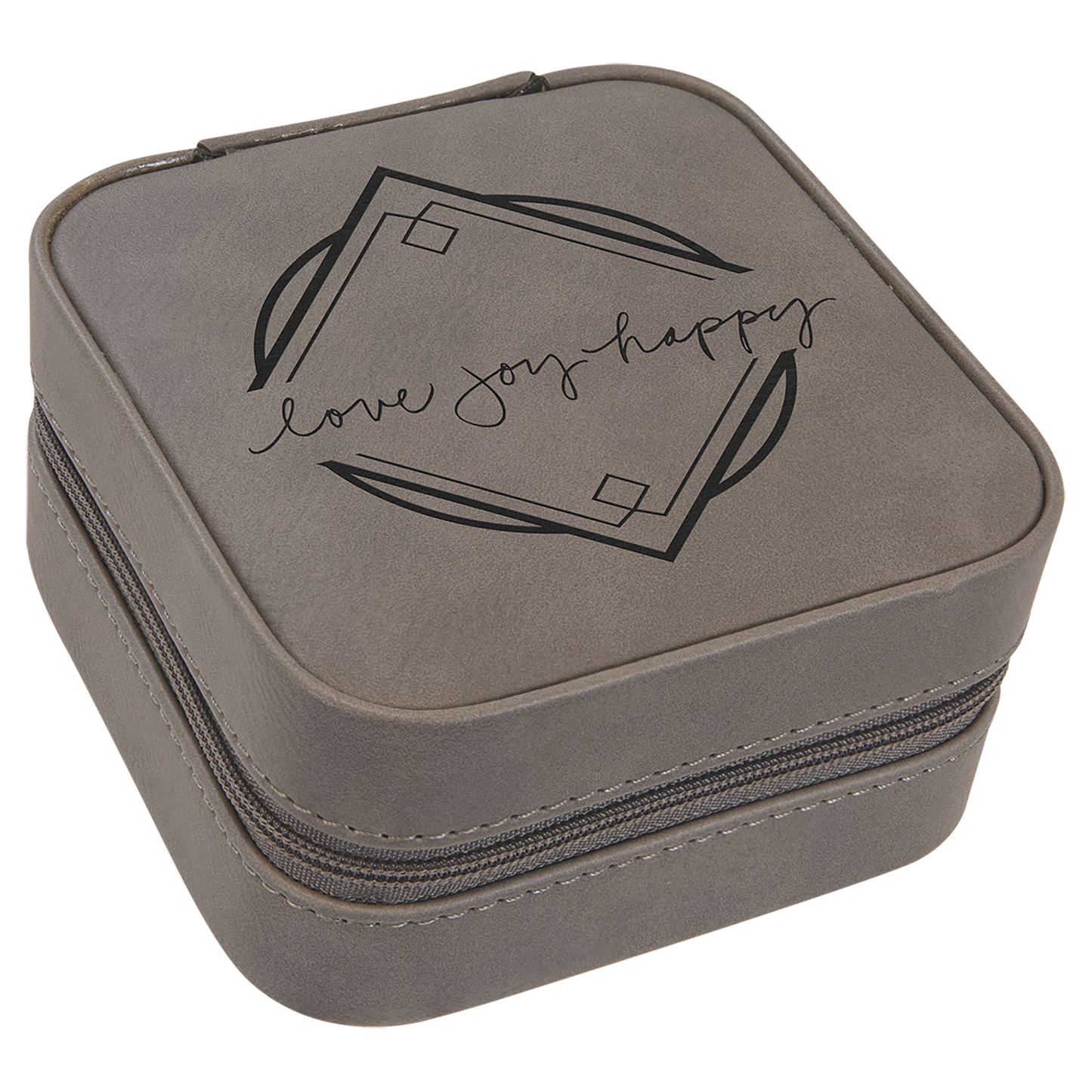 4" X 4" Dark Brown Laserable Leatherette Travel Jewelry Box with Tan Lining