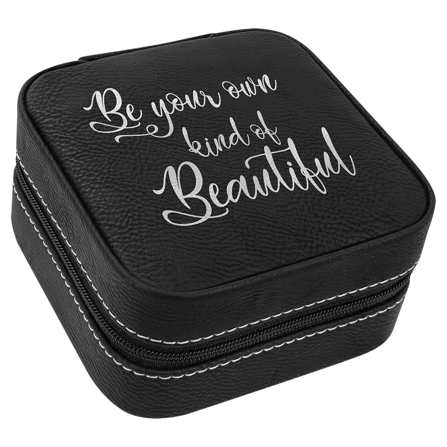4" X 4" Dark Brown Laserable Leatherette Travel Jewelry Box with Tan Lining