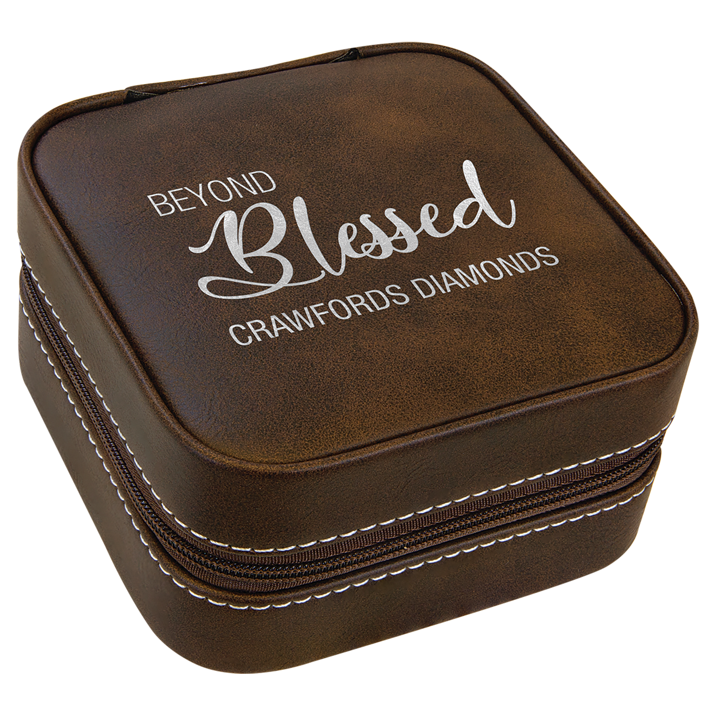 4" X 4" Dark Brown Laserable Leatherette Travel Jewelry Box with Tan Lining