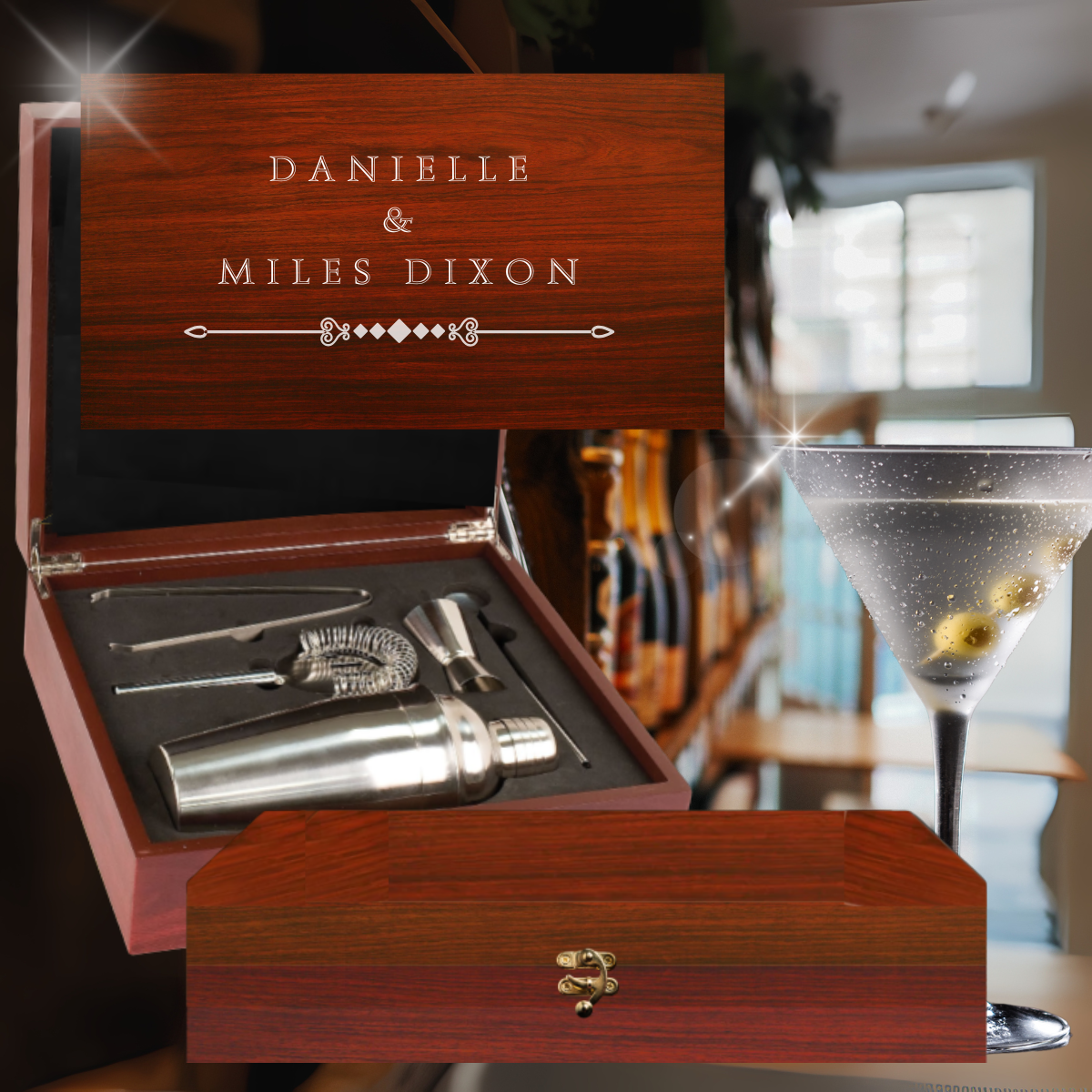 Martini Stainless Steel Utensil Gift Set in Rosewood Finish Presentation Box