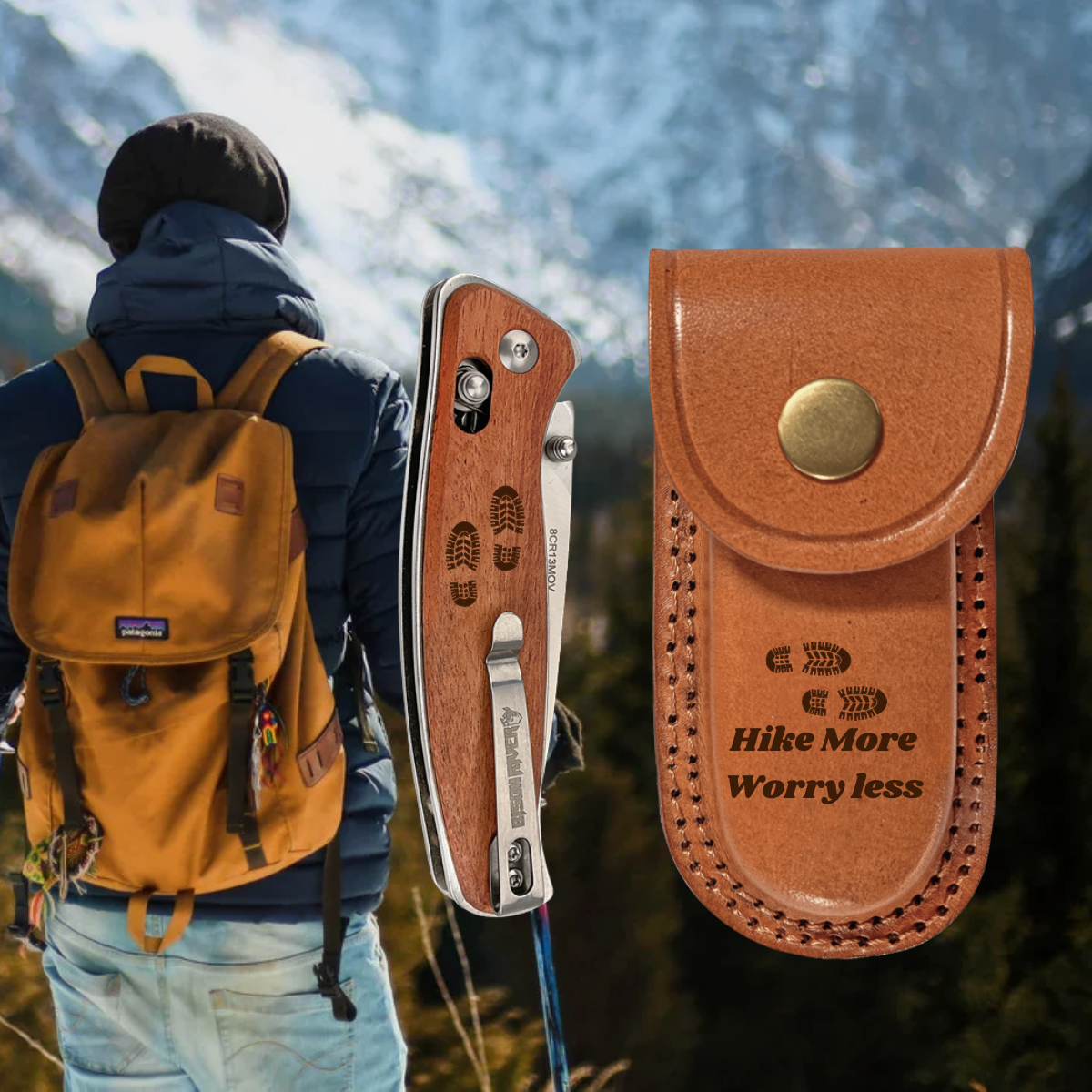 Bison River Folding Knife Wood with Button Lock