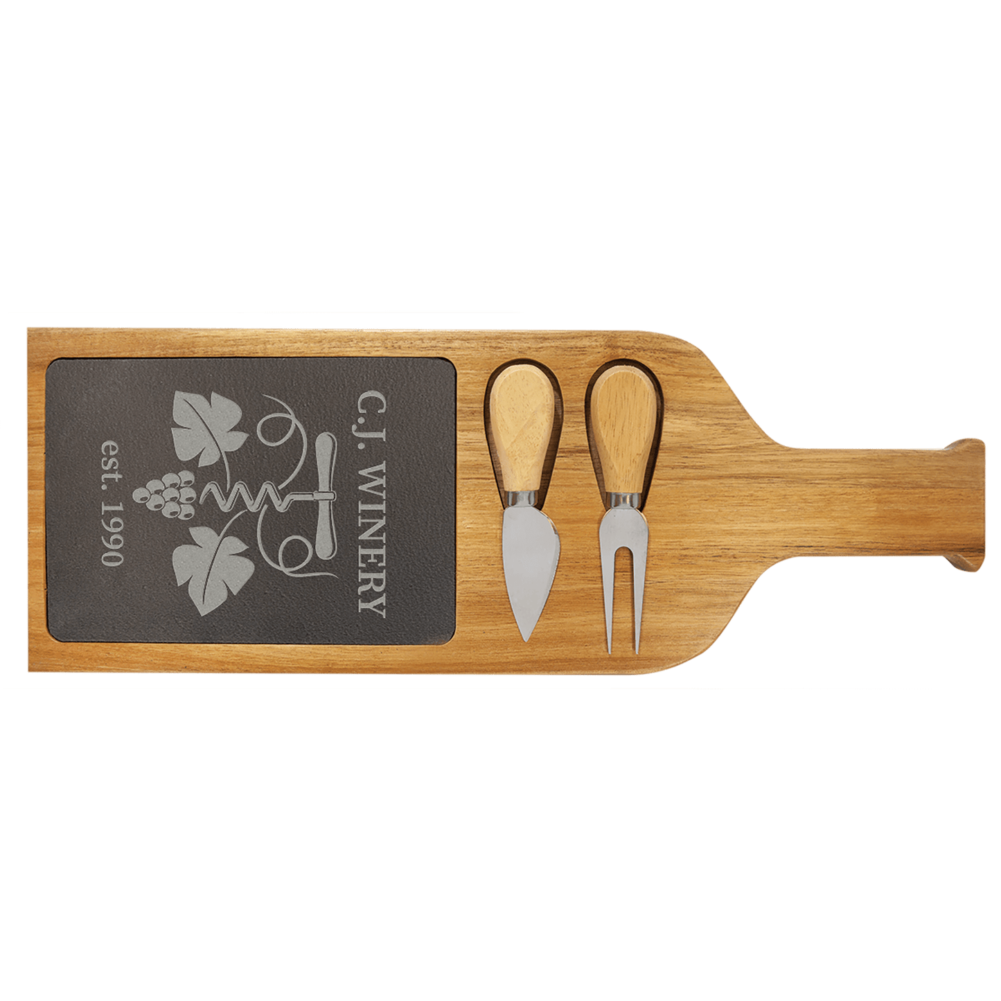 Acacia Wood Cheese Entertainment Cutting and Serving Board with Stainless Steel, Wood - Knife and Fork