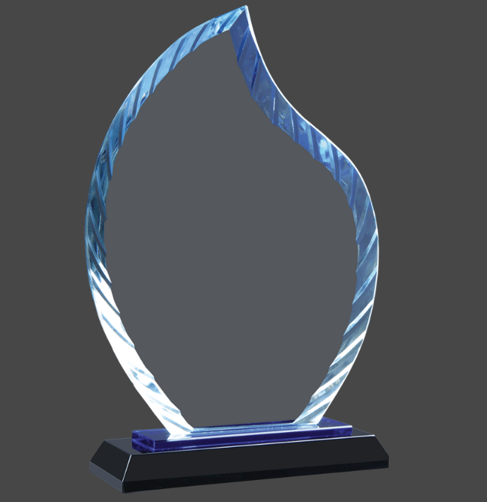 8" Clear Flame Accent Glass on Blue & Black Reflective Base