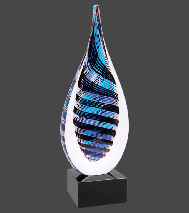 12" Blue, White & Black Twisted Rain Drop