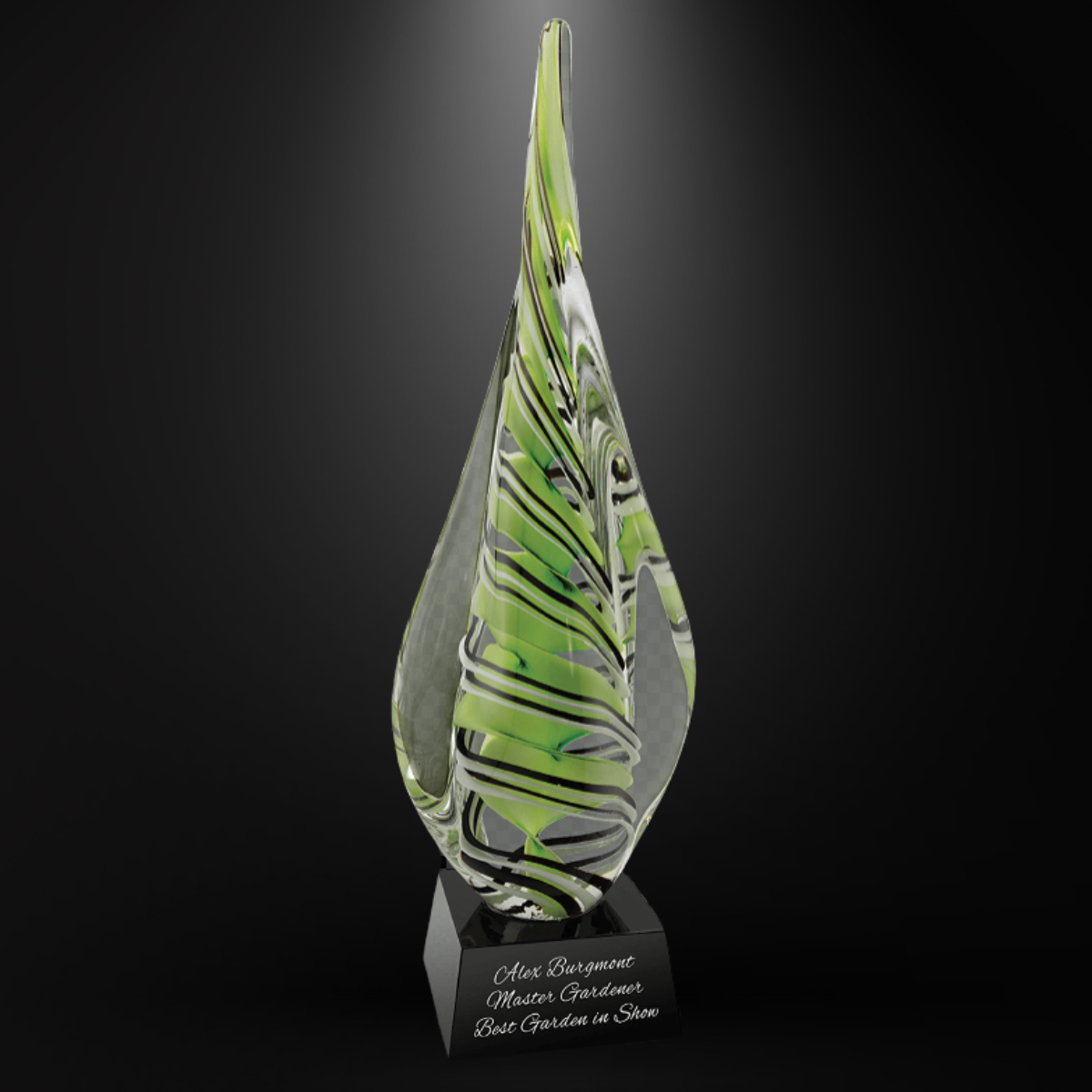 17 1/2" Green/White/Black Spire Art Glass