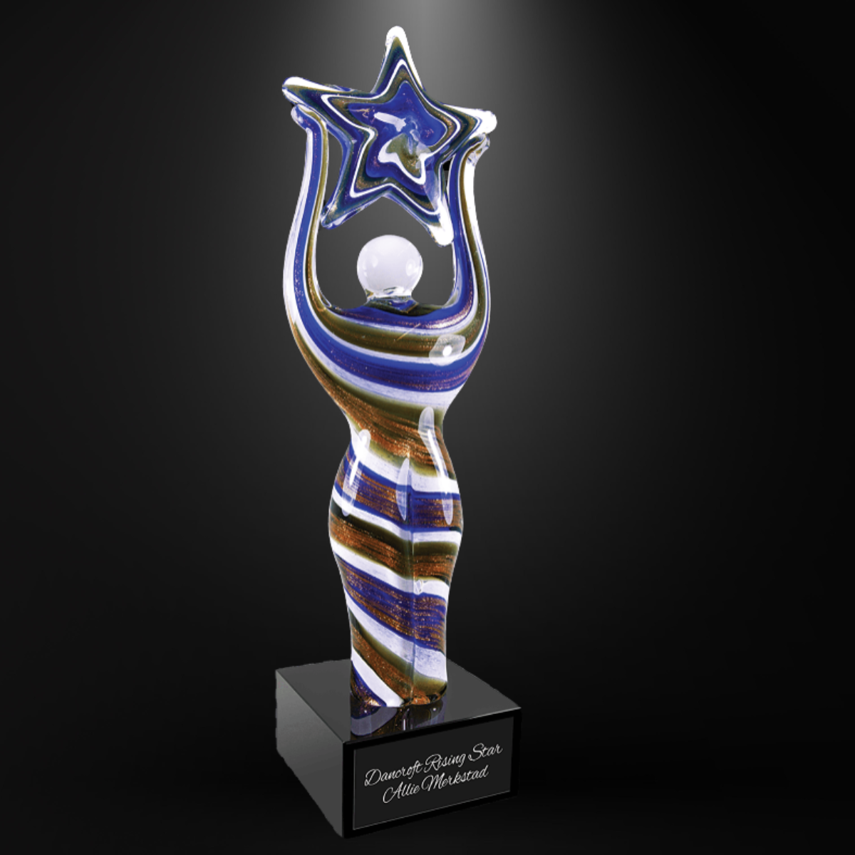 12"Glass Figure with Star and Black Base