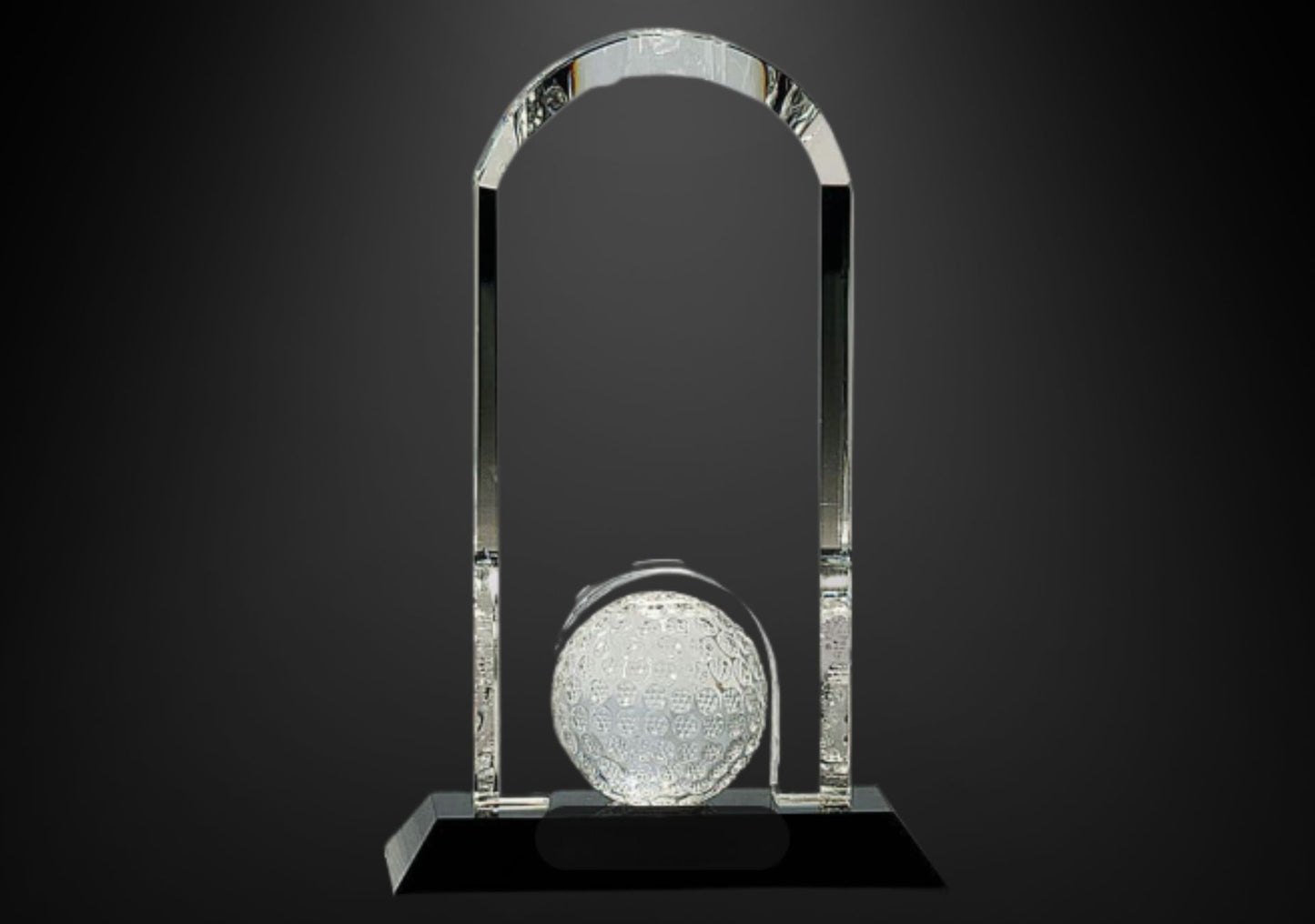 9" Clear Crystal Dome with Inset Golf Ball on Black Pedestal Base