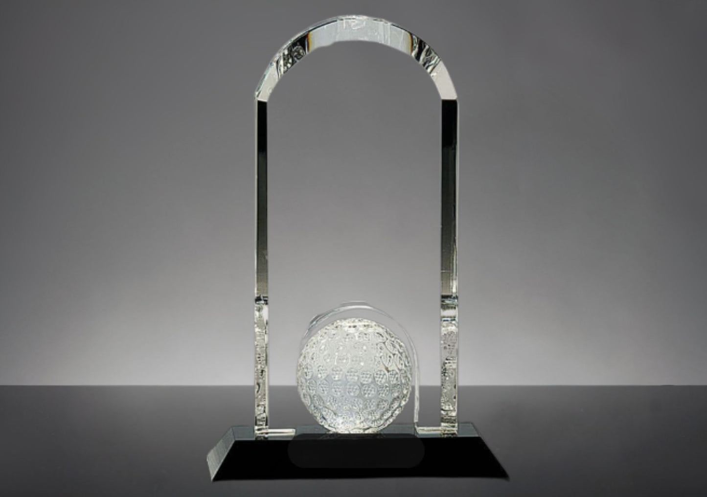 9" Clear Crystal Dome with Inset Golf Ball on Black Pedestal Base