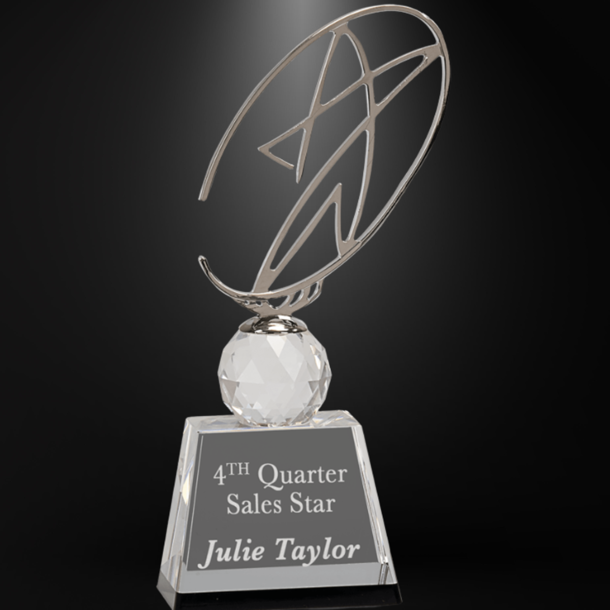 10" Clear/Black Crystal Award with Silver Metal Oval Star