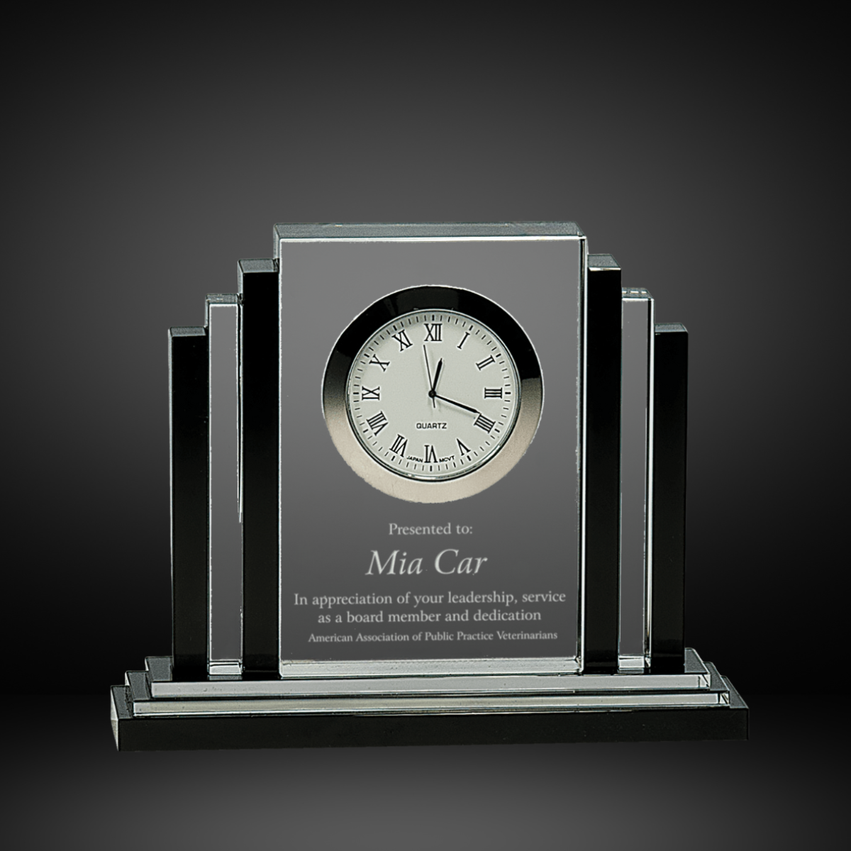 6" Clear Crystal with Clock and Black Crystal Trim