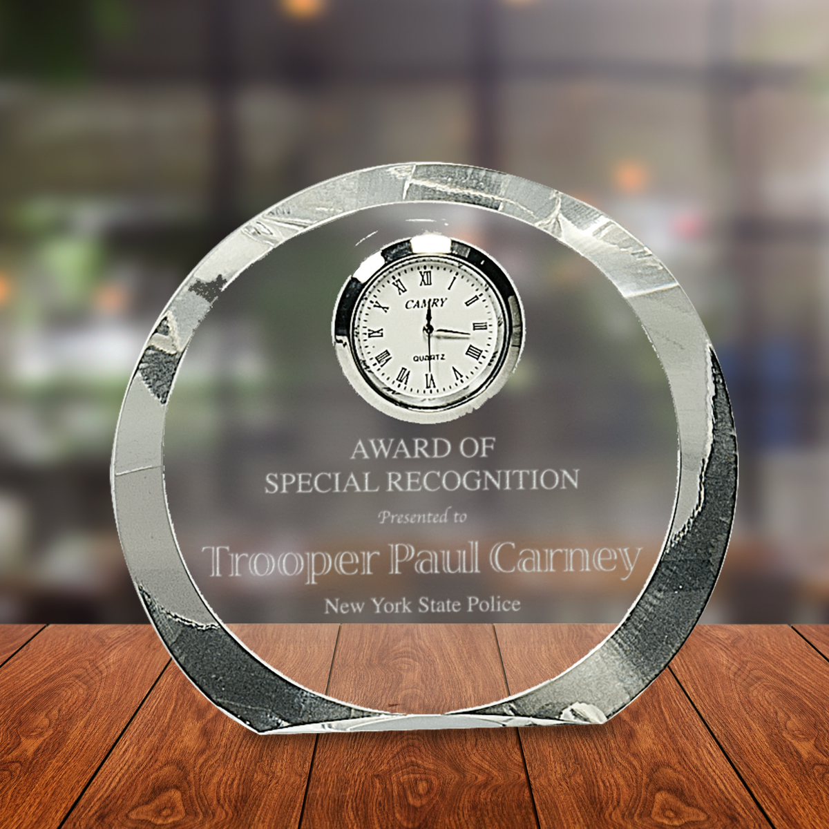 4 1/2" Clear Crystal Round with Clock