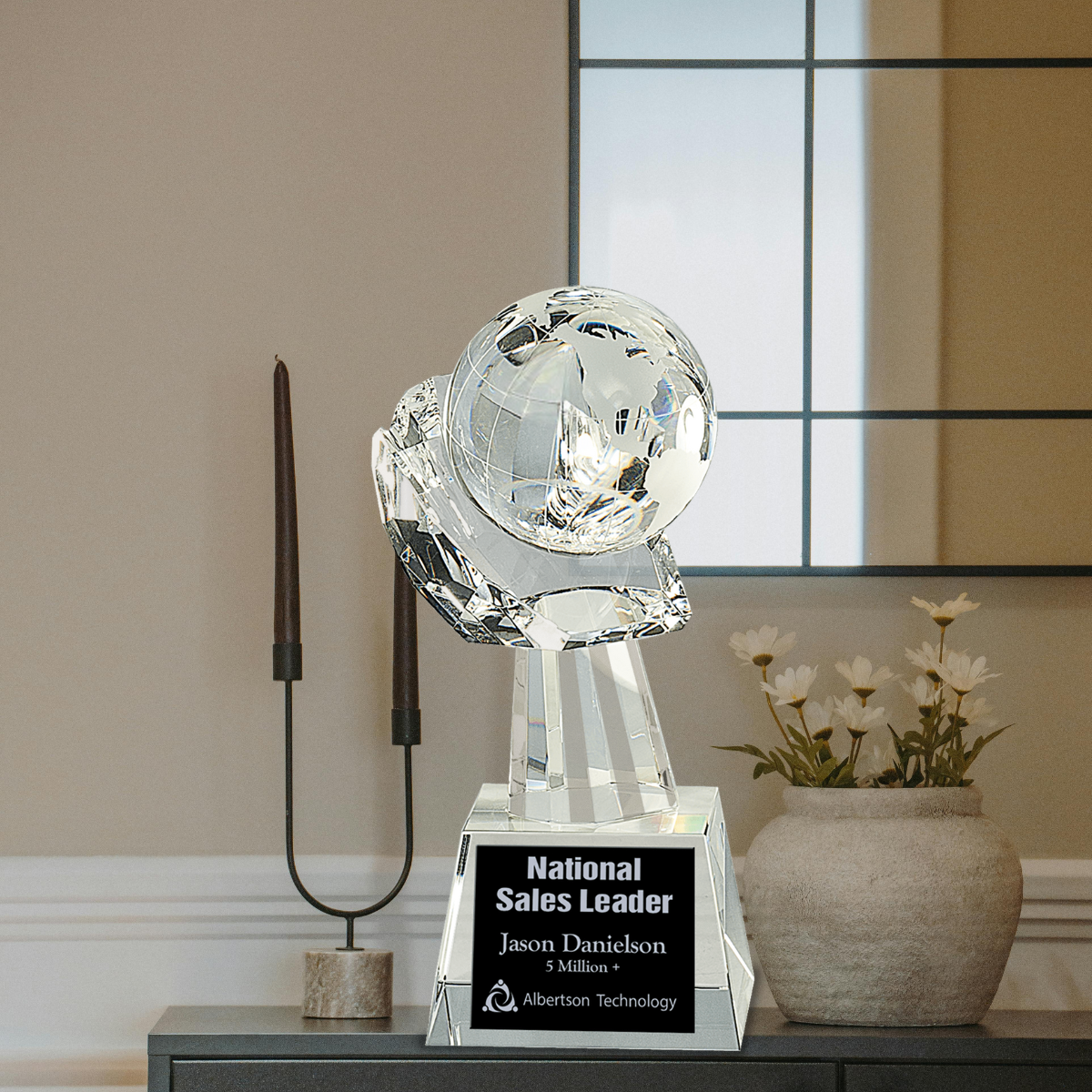 8" Clear Crystal Globe in Hand