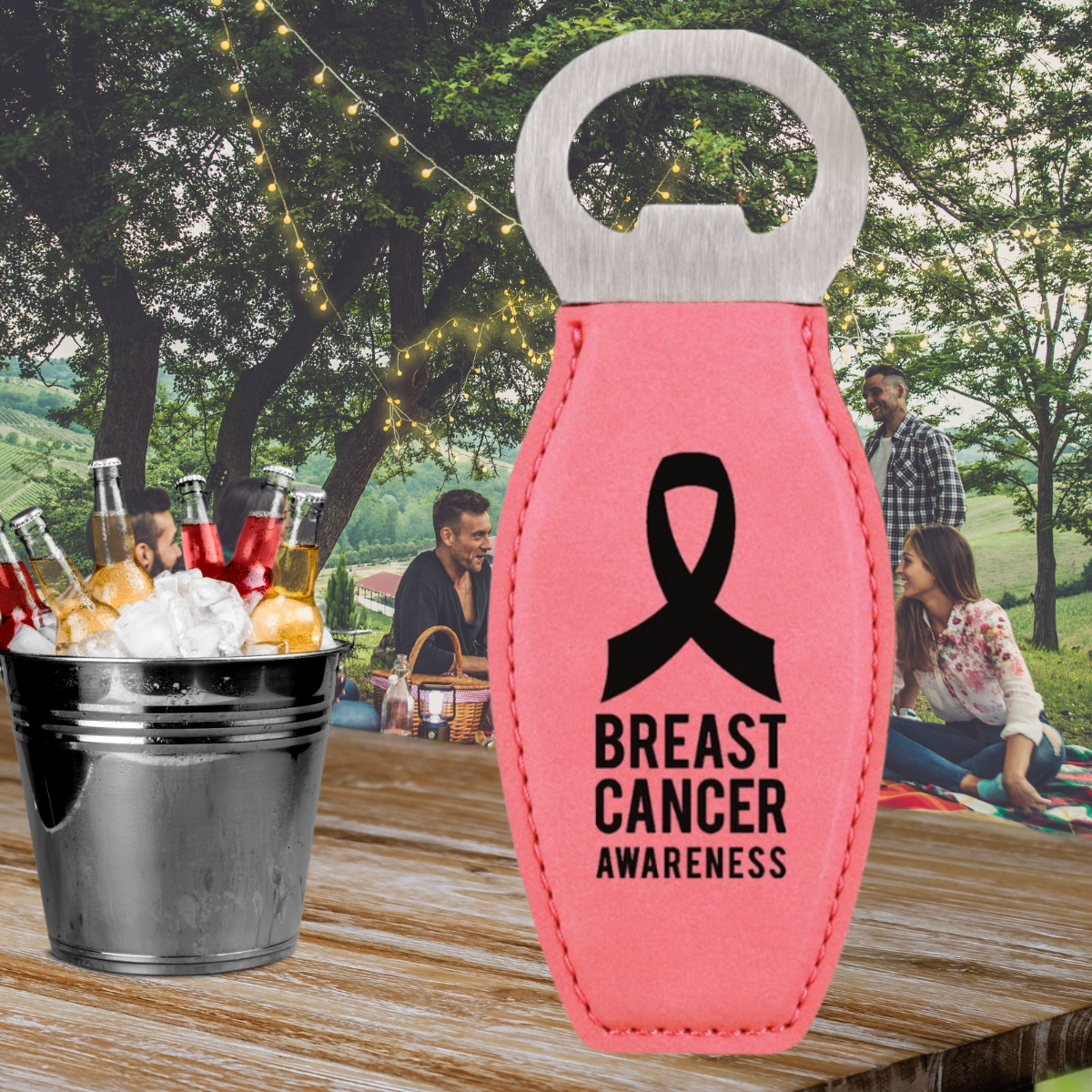 Leatherette and Stainless Steel Bottle Opener with Magnet in a variety of Leather Colors