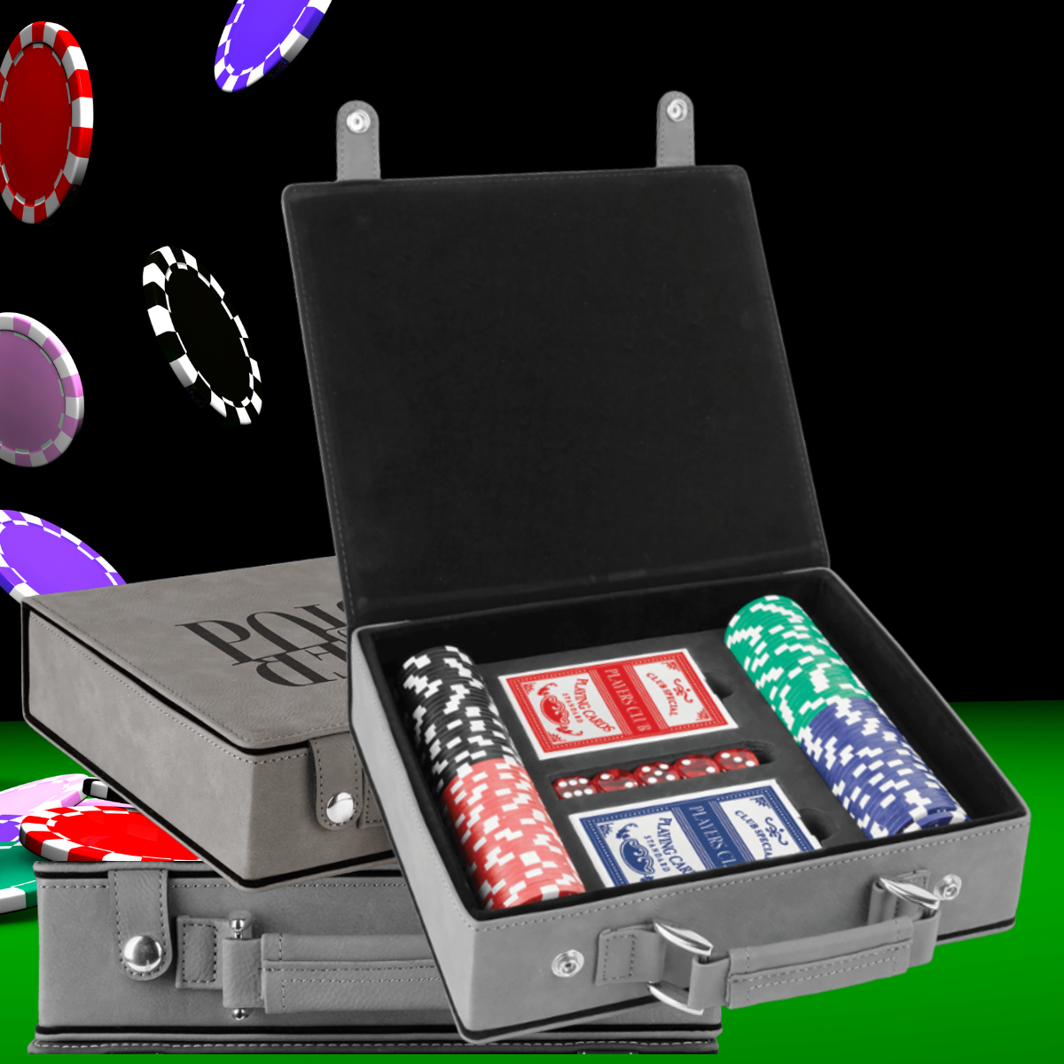 Black/Gold Laserable Leatherette 100 Chip Poker Set