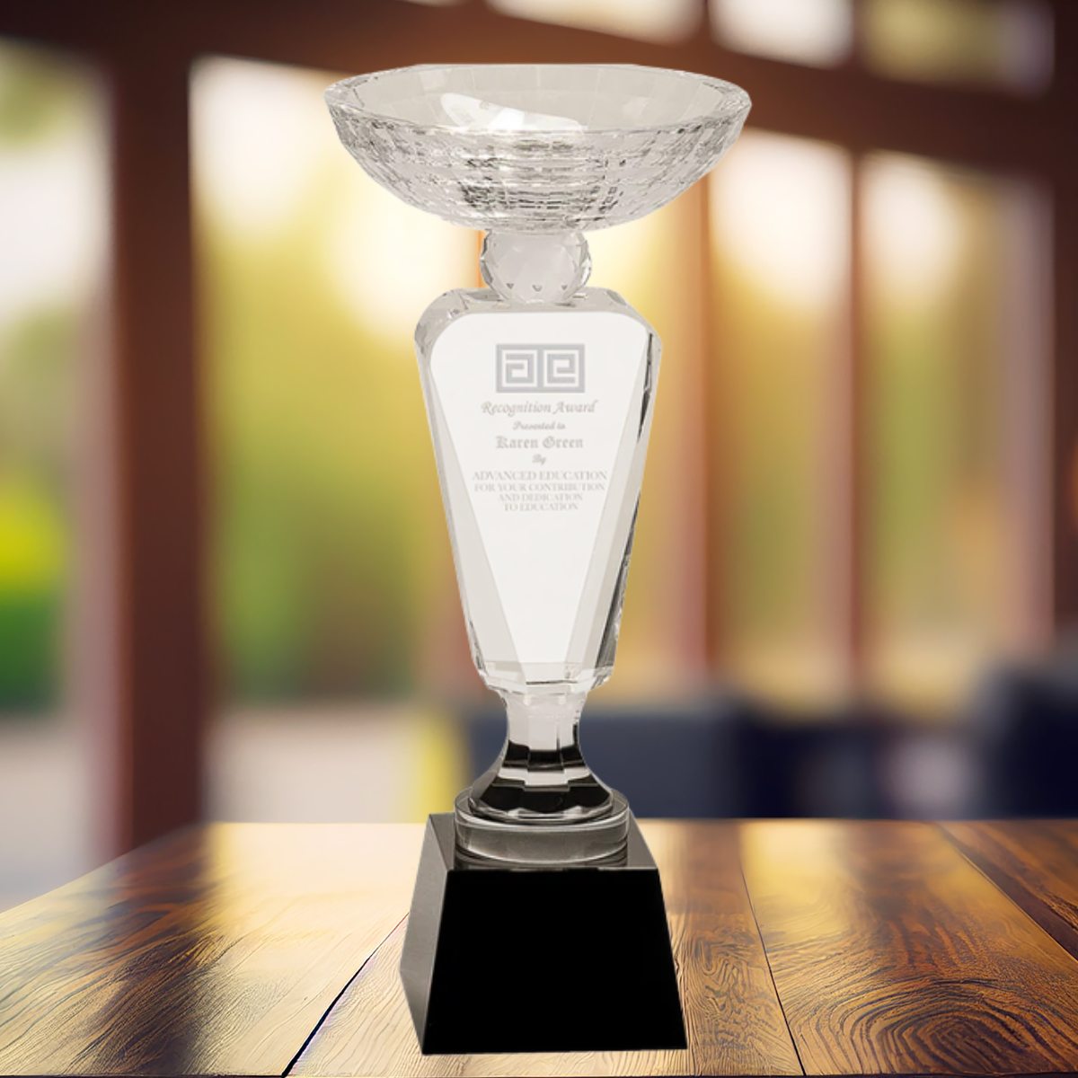 12" Clear Crystal Cup with Black Pedestal Base