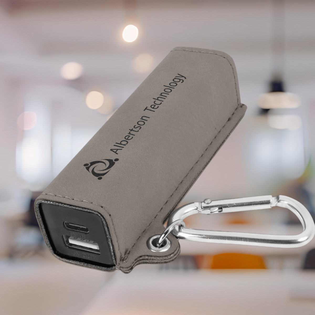 Laserable Leatherette 2200 mAh Power Bank with USB-C Cord
