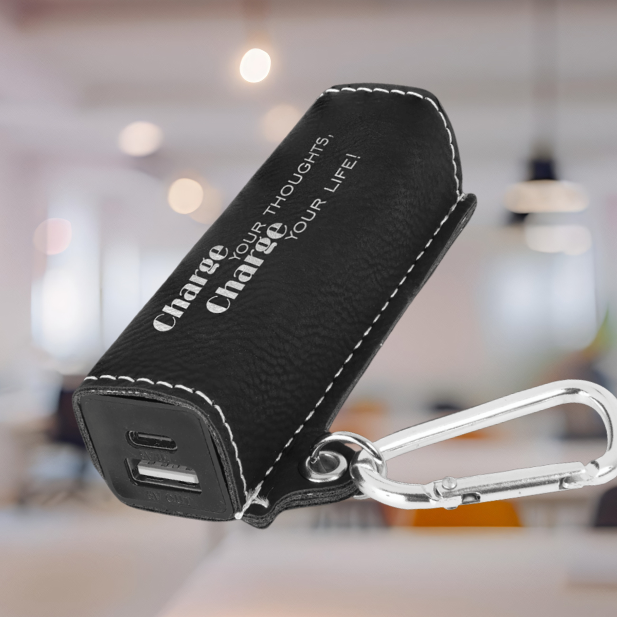 Laserable Leatherette 2200 mAh Power Bank with USB-C Cord