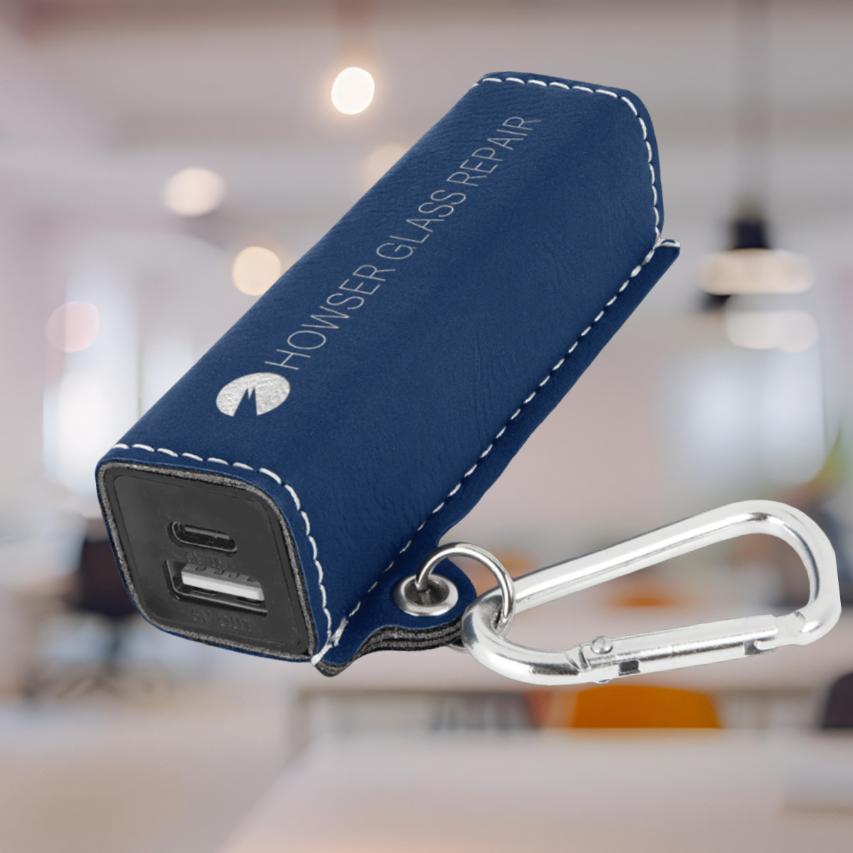 Laserable Leatherette 2200 mAh Power Bank with USB-C Cord