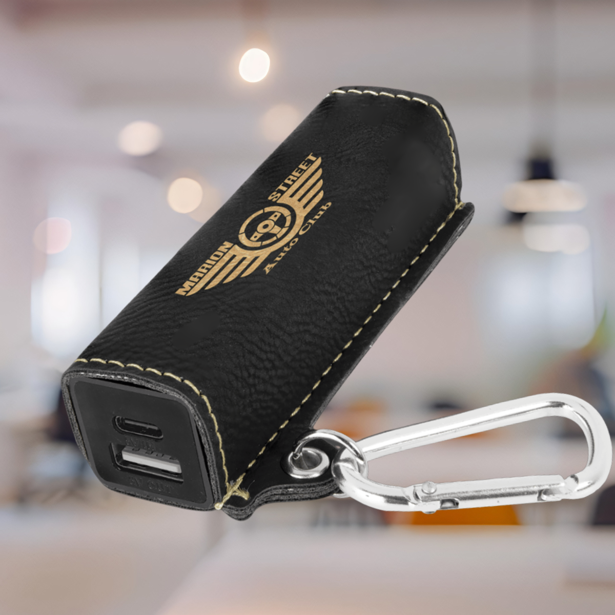 Laserable Leatherette 2200 mAh Power Bank with USB-C Cord