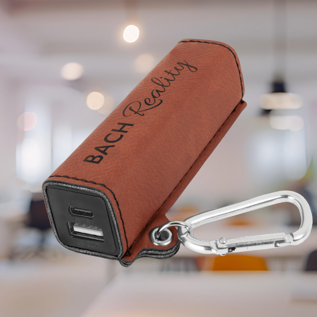 Laserable Leatherette 2200 mAh Power Bank with USB-C Cord