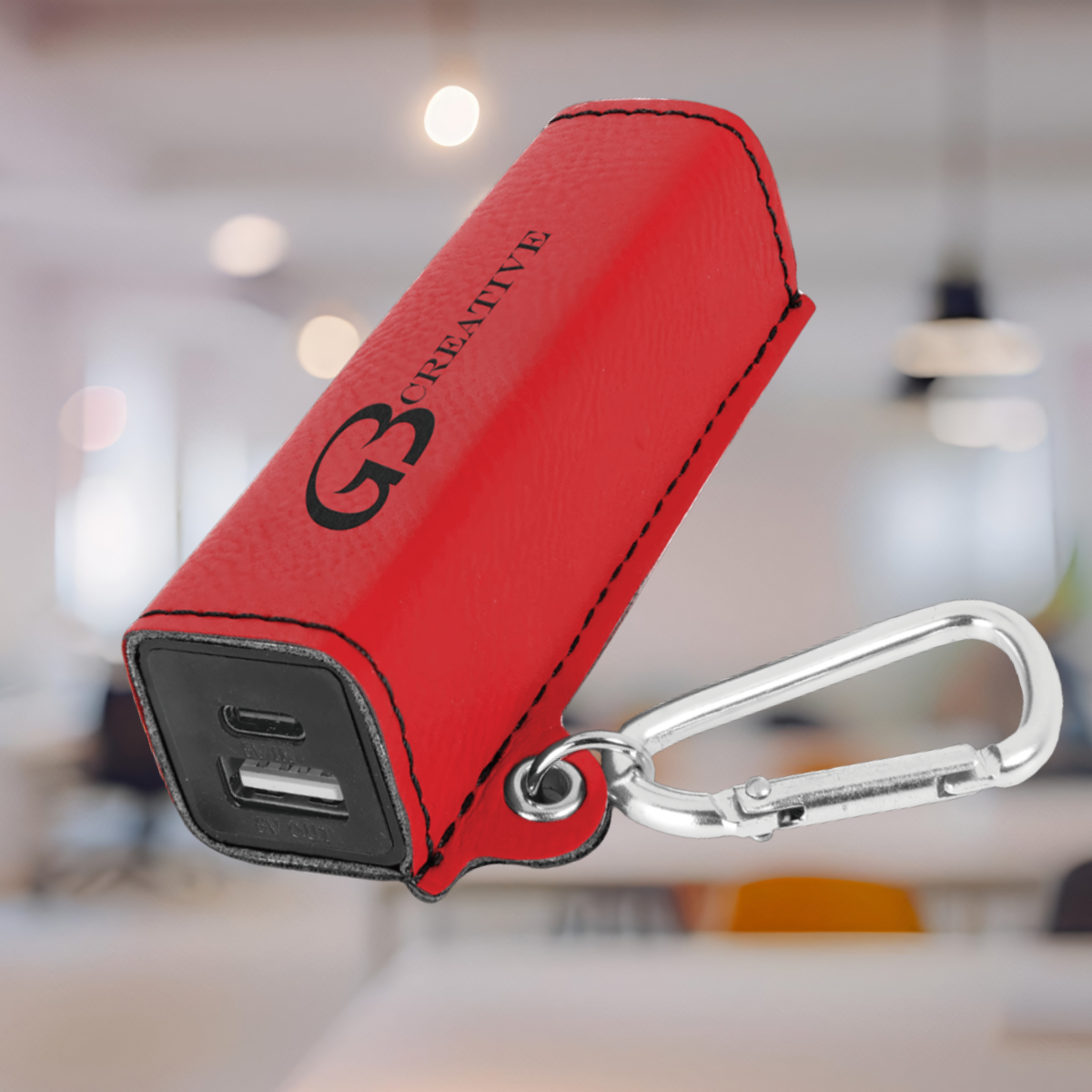 Laserable Leatherette 2200 mAh Power Bank with USB-C Cord