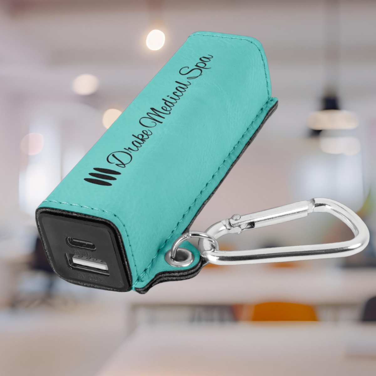 Laserable Leatherette 2200 mAh Power Bank with USB-C Cord