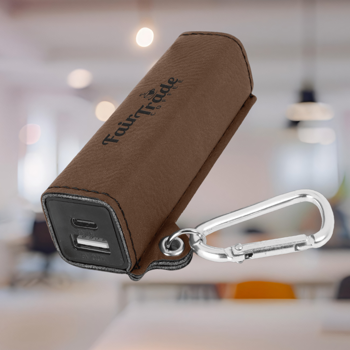 Laserable Leatherette 2200 mAh Power Bank with USB-C Cord