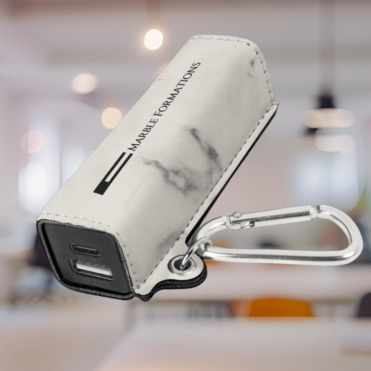 Laserable Leatherette 2200 mAh Power Bank with USB-C Cord