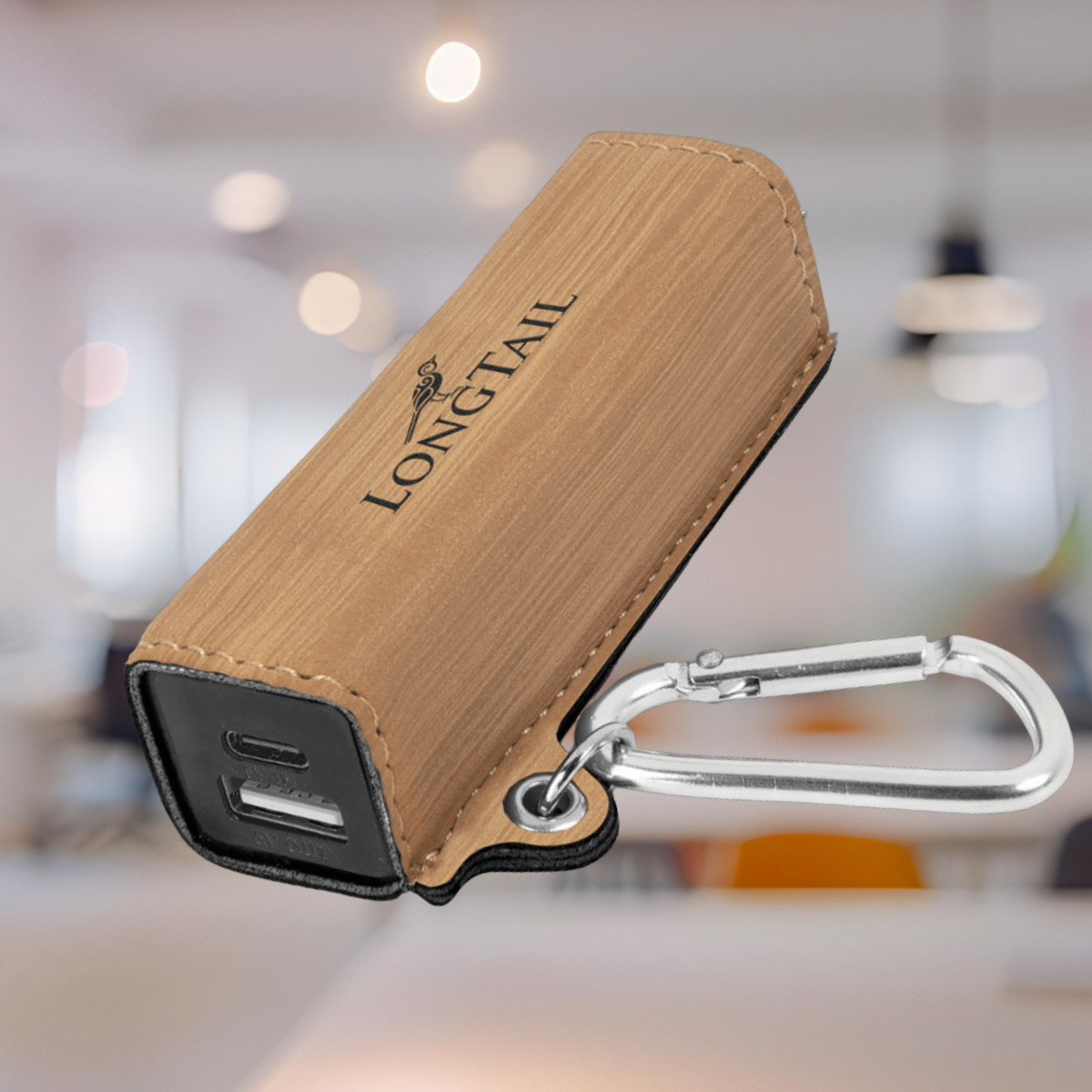 Laserable Leatherette 2200 mAh Power Bank with USB-C Cord